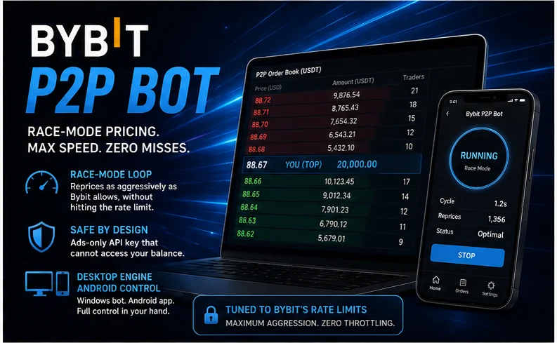 Bybit P2P Bot — race-mode automatic ad repricing for Bybit P2P merchants